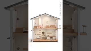 two story dollhouse with light, magnetic wall and furniture set for sale
