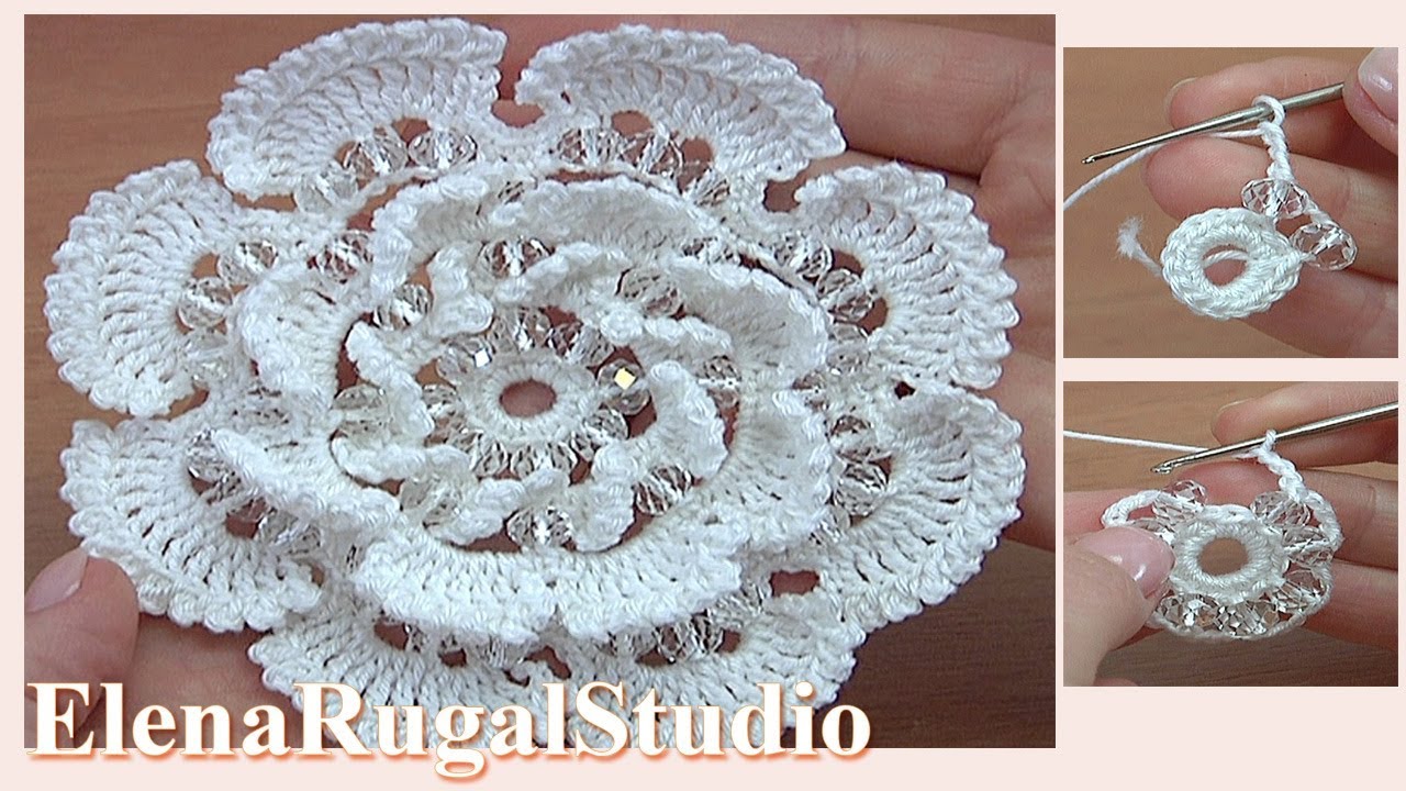 Нежный ЦВЕТОК с бусинами или кристаллами крючком/Украсит ЛЮБОЕ ИЗДЕЛИЕ/Подробный мастер-класс