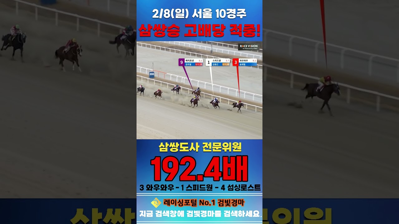 [서울 경마] 2월 8일 일요 10경주 삼쌍도사 전문위원 삼쌍승 고배당 적중 #경마 #horse #한국마사회 #automobile #하이라이트 #horseriding #뉴스