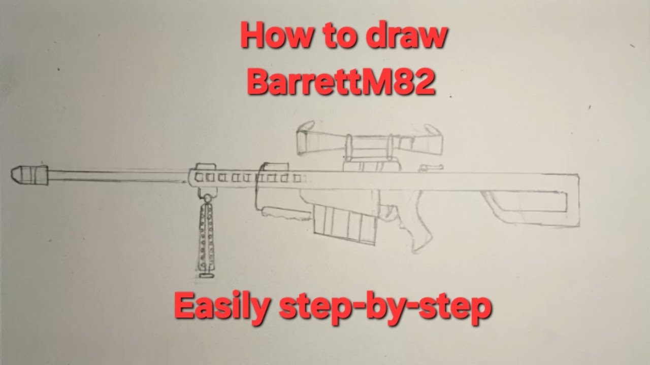 How to draw BarrettM82 - easy step-by-step tutorial