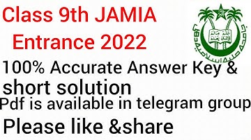 Jamia Class 9 Entrance Exam Question Paper Answer Key/short solution/2022