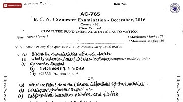 BCA 1ST SEM COMPUTER FUNDAMENTAL AND OFFICE AUTOMATION AC DEC 2016 | DBRAU