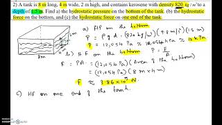 Calc 2 - Section 8.3 Ex #2 - Hydrostatic pressure, force at the bottom and  on one side of the tank