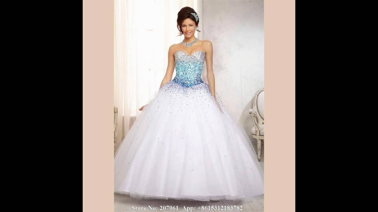 vestido de debutante branco e azul