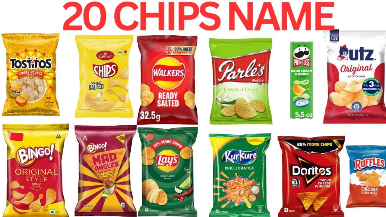 20 Chips Name For Kids | Learn Chips Name With Pictures |  चिप्स के नाम बच्चों के लिए |