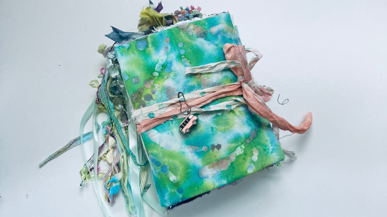 Handmade Mixed Media Art Journal Lime Green Splatter paint Batik Fabric ...