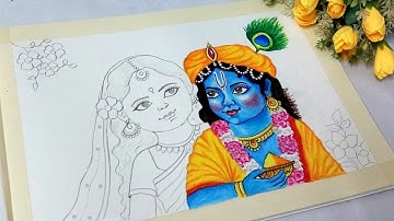 Radha Krishna Holi Drawing with Oil Pastel/ Radha Krishna Drawing/ Holi Drawing Little krishna