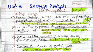Unit-6; Seepage Analysis | All VVImp. Theory & Derivations | Soil Mechanics | PU PoU TU KU 5th Sem.