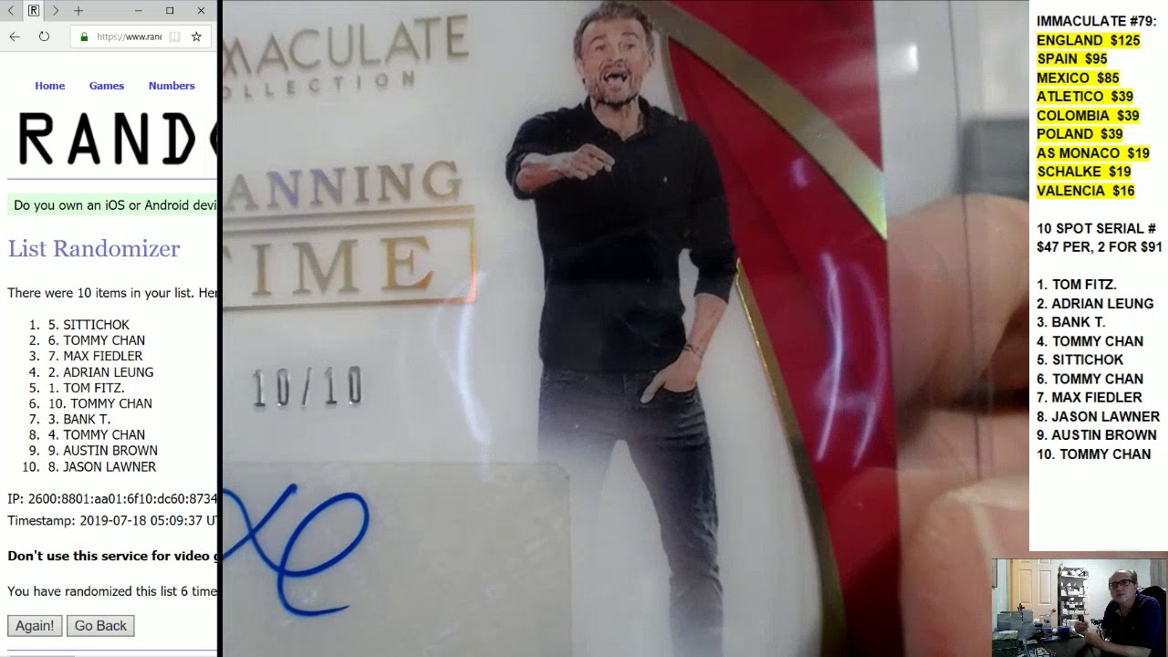 2018-19 PANINI IMMACULATE SOCCER PICK YOUR TEAM PYT HOBBY CASE BREAK #79