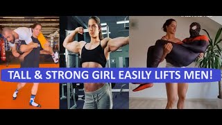 Tall Strong Girl Easily Lifts Men