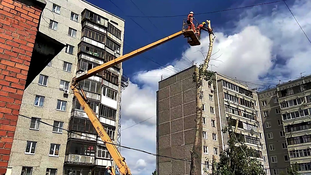 Кронирование дерева с автовышки в Екатеринбурге - YouTube