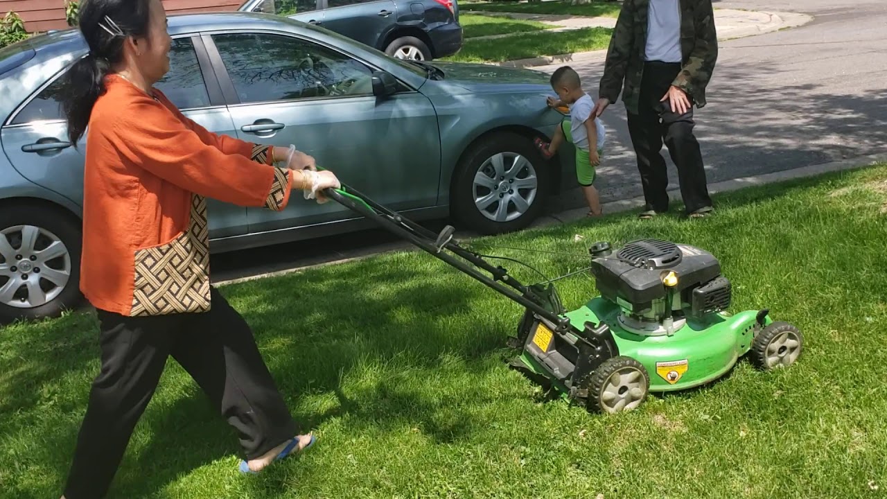 Mom cutting grass YouTube