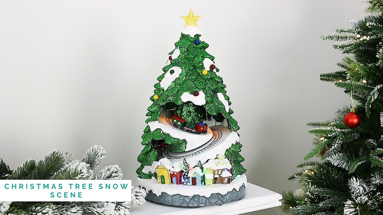 LED Musical Christmas Tree Snow Scene Moving Trains YouTube