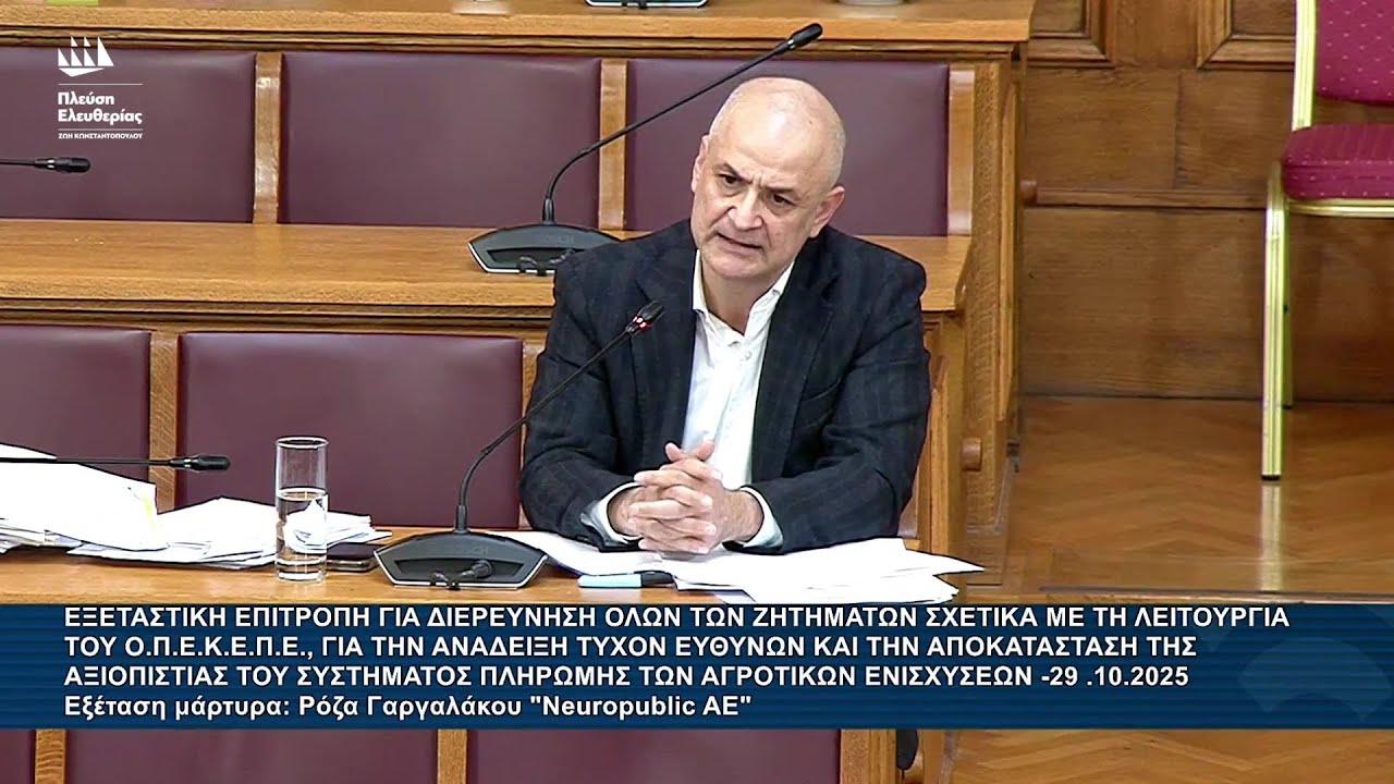 Α.Καζαμίας: Εξεταστική Επιτροπή για τον ΟΠΕΚΕΠΕ – Εξέταση μάρτυρα: Ρόζα Γαργαλάκου (29/10/25) – Video Α.Καζαμίας: Εξεταστική Επιτροπή για τον ΟΠΕΚΕΠΕ – Εξέταση μάρτυρα: Ρόζα Γαργαλάκου (29/10/25) – Video