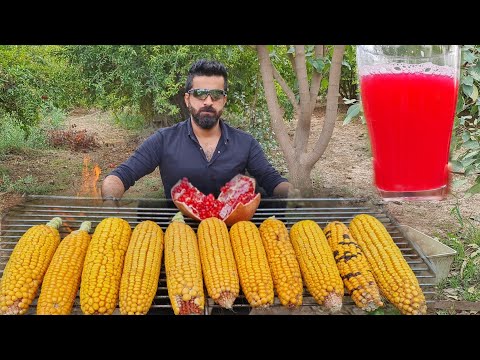 شوي الذرة عالفحم مع عصير رمان الطبيعي