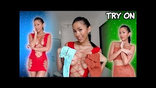 Transparent Fishnet Dresses TRY ON with Mirror View and Close Up Details! / Ninacola TryOn