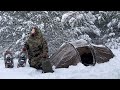 Camping in snow storm overnight hot tent jerven fjelduken bushcraft