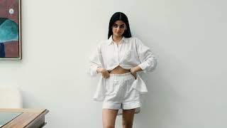 Peachaus - Lomandra striped woven cotton shorts in Summer Sand Beige