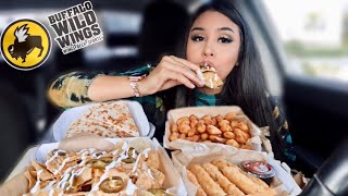 BUFFALO WILD WINGS MUKBANG! (cheddar cheese curds, ultimate nachos, chicken quesadilla, mozz sticks)