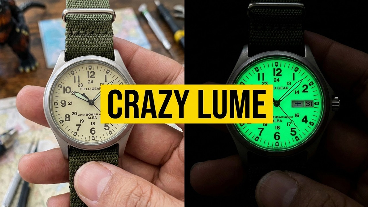 fully lumed Seiko alba field gear military watch V743-8000 - YouTube