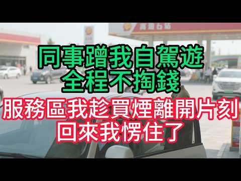 同事蹭我自駕遊全程不掏錢，服務區我趁買煙離開片刻，回來我愣住了