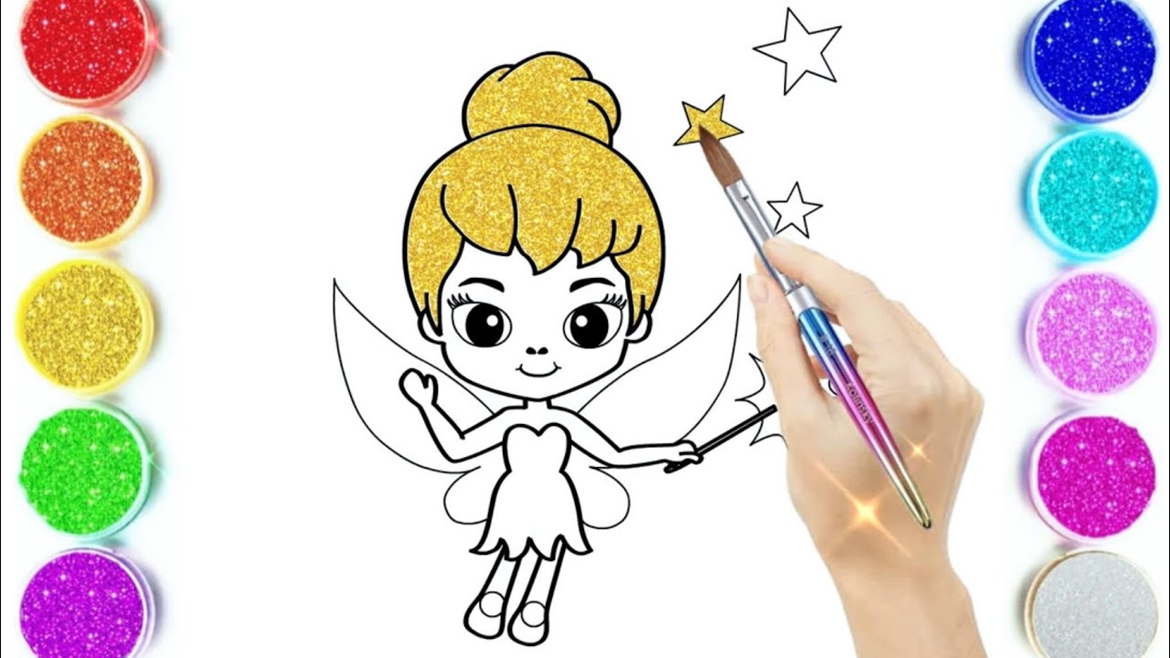 Vẽ và tô màu NÀNG TIÊN TINKER BELL | Glitter Tinker Bell Drawing and ...