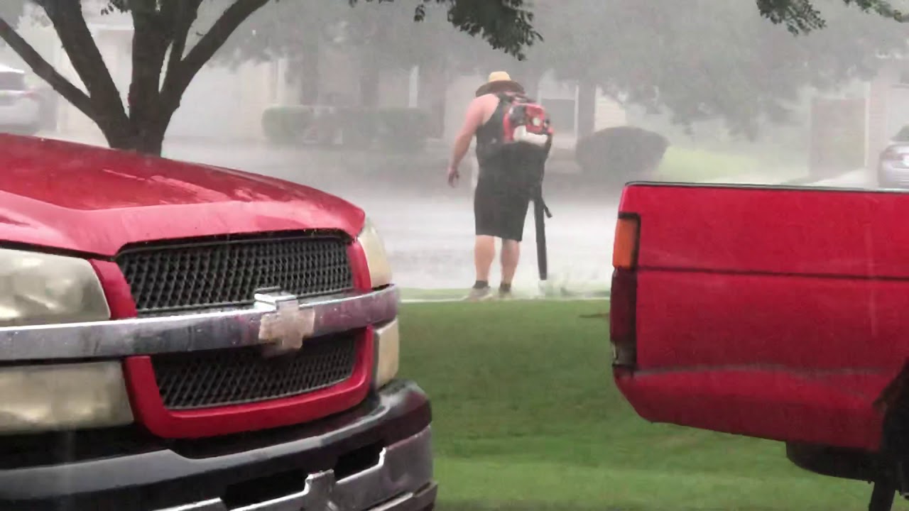 Man uses leaf blower in the rain YouTube