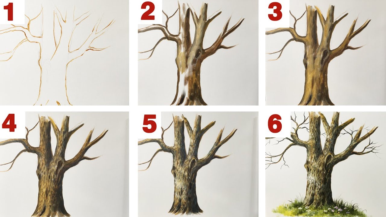 How to Paint a Tree Trunk - Acrylic Painting - Step by Step