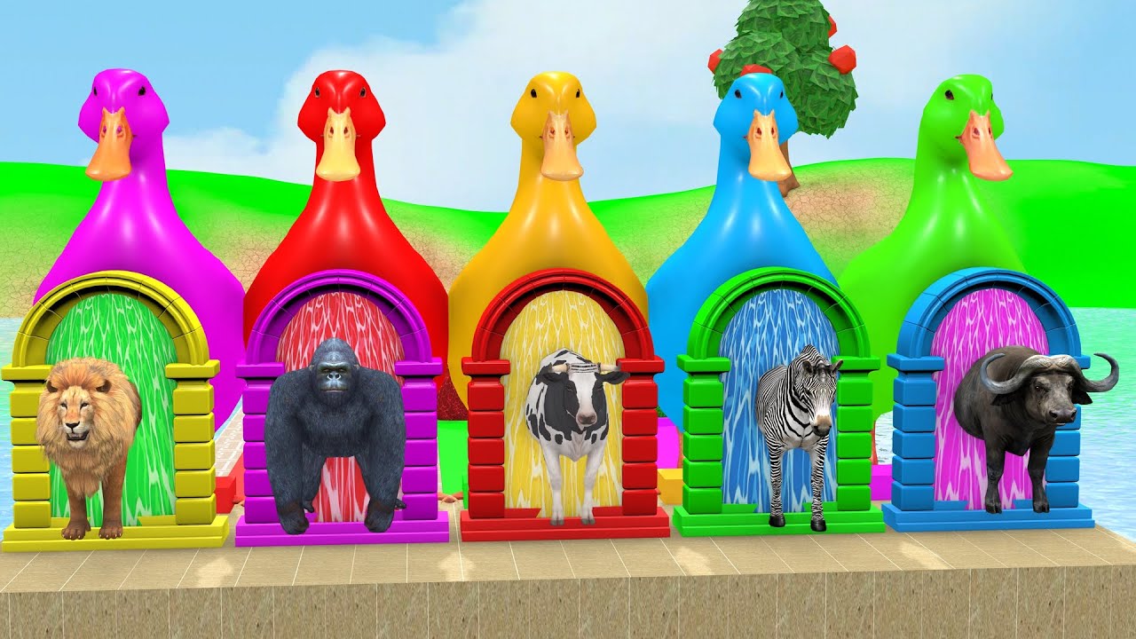 Long Slide Game with Cow Elephant Gorilla Hippopotamus Tiger 3d Animal Game Funny 3d Animals