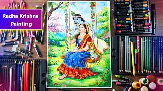 How To Draw and Color Radha Krishna Using Grid Method | Radha Krishna Drawing and Painting