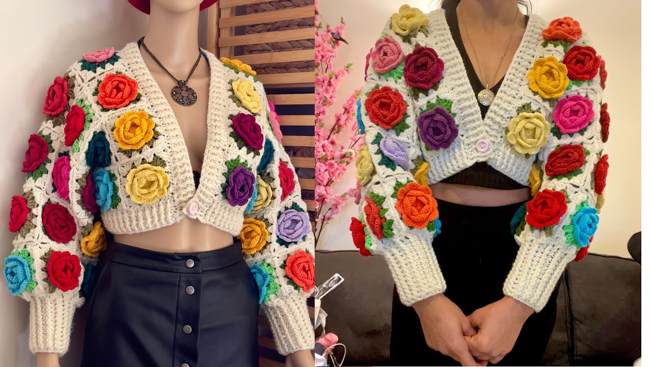 #قلاببافی  ژاکت گل رز