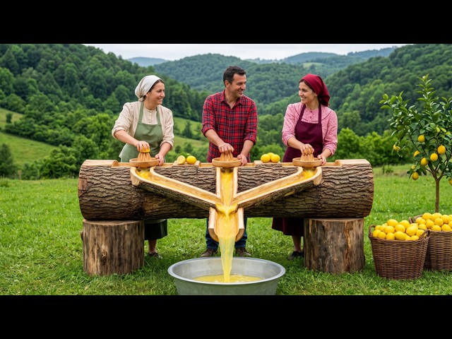 昔ながらの木製プレスで屋外ジュース作り！🍋🪵