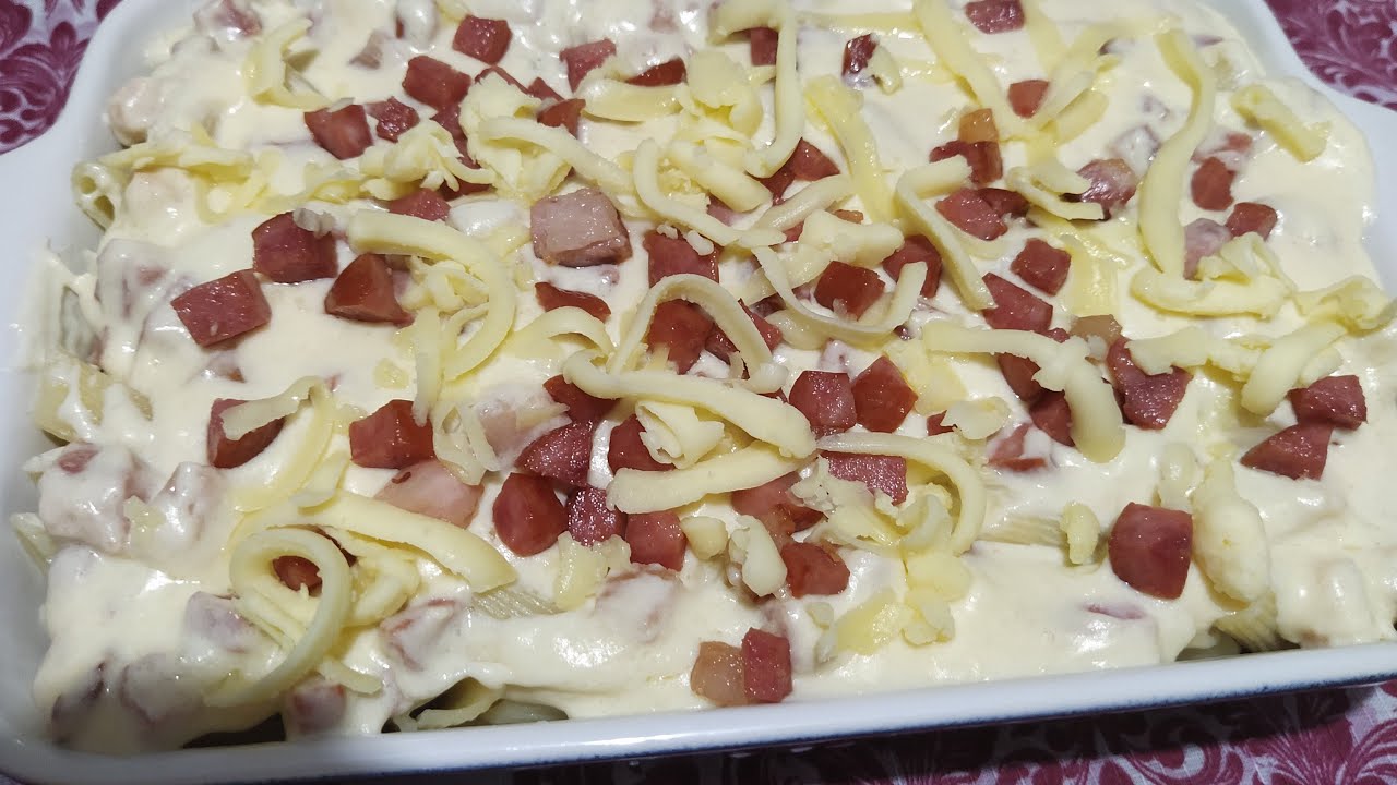 MACARRÃO COM MOLHO BRANCO BACON E LINGUIÇA CALABRESA - YouTube