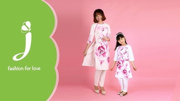 ADG019 Áo dài cách tân cao cấp họa tiết hoa hồng cho mẹ và bé