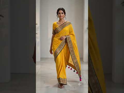 Yellow Mul Cotton Saree with Woven Geometric Border & Tassel Pallu