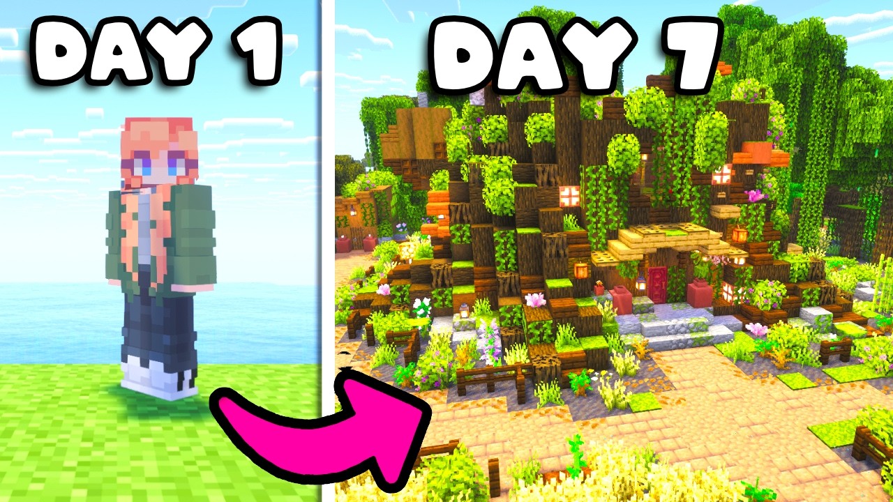 I had 7 days to build a STARTER BASE in Minecraft