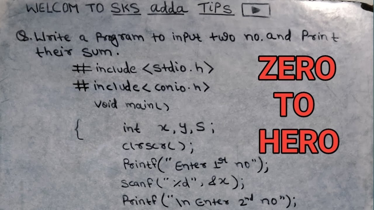 write a program to input two no. and print their sum #BCA #BTECH # ...