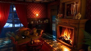 Blizzard Sounds for Sleep In a Victorian Room  Snowstorm Sounds with Fireplace And Sleepy Cat