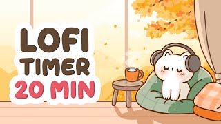 20 Minute Timer with Lofi 🧡 Cute Autumn Cat Study Vibes