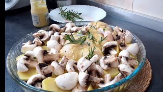 Recetta fácil y económica || Pollo asado con patata y champiñones prepararlo hasta el último minuto
