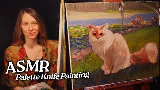 ASMR Palette Knife Painting: Cat in the Yard (Soft Spoken, 2 Hours) screenshot 1
