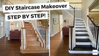 DIY Staircase Makeover  STEP BY STEP guide to refinishing your stairs!