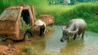 Girl restores abandoned truck (FAW) under stream can she revive it?