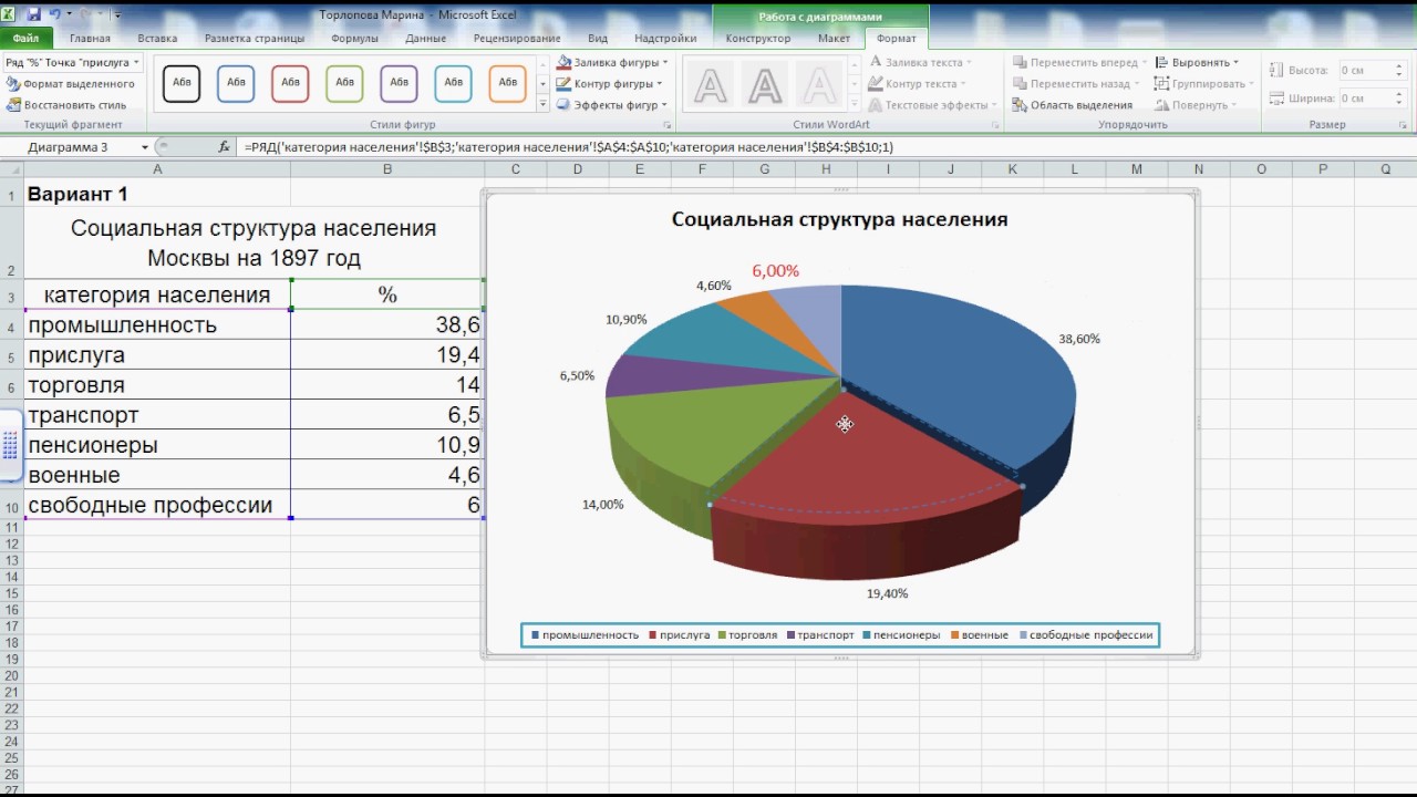 Как построить круг в Excel