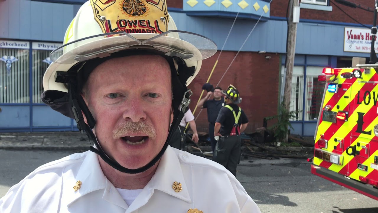 Lowell Fire Chief Jeff Winward at scene of fire on Westford Street