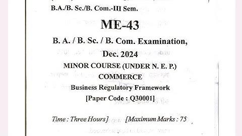 BA/BSC/BCOM 3rd semester minor question papers of commerce 2024 l Business regulatory framework Nep