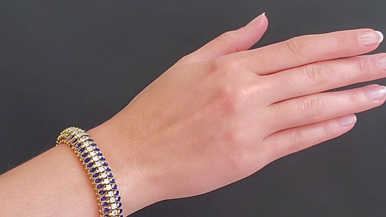 Vintage Diamond Harlequin 18K Enameled Link Bracelet. 861212