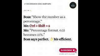 Ctrl + Shift + 5 : Convert Number to Percentage in 1 Second % #excel #percentage #exceltips #shorts