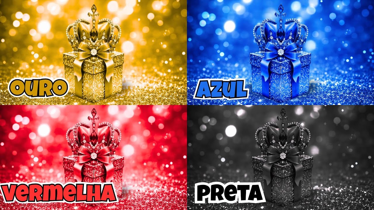 Escolha seu presente 4 🎁💗💛🌈 Desafio 4 caixas de presente | Dourada Azul Vermelha ou Preta?