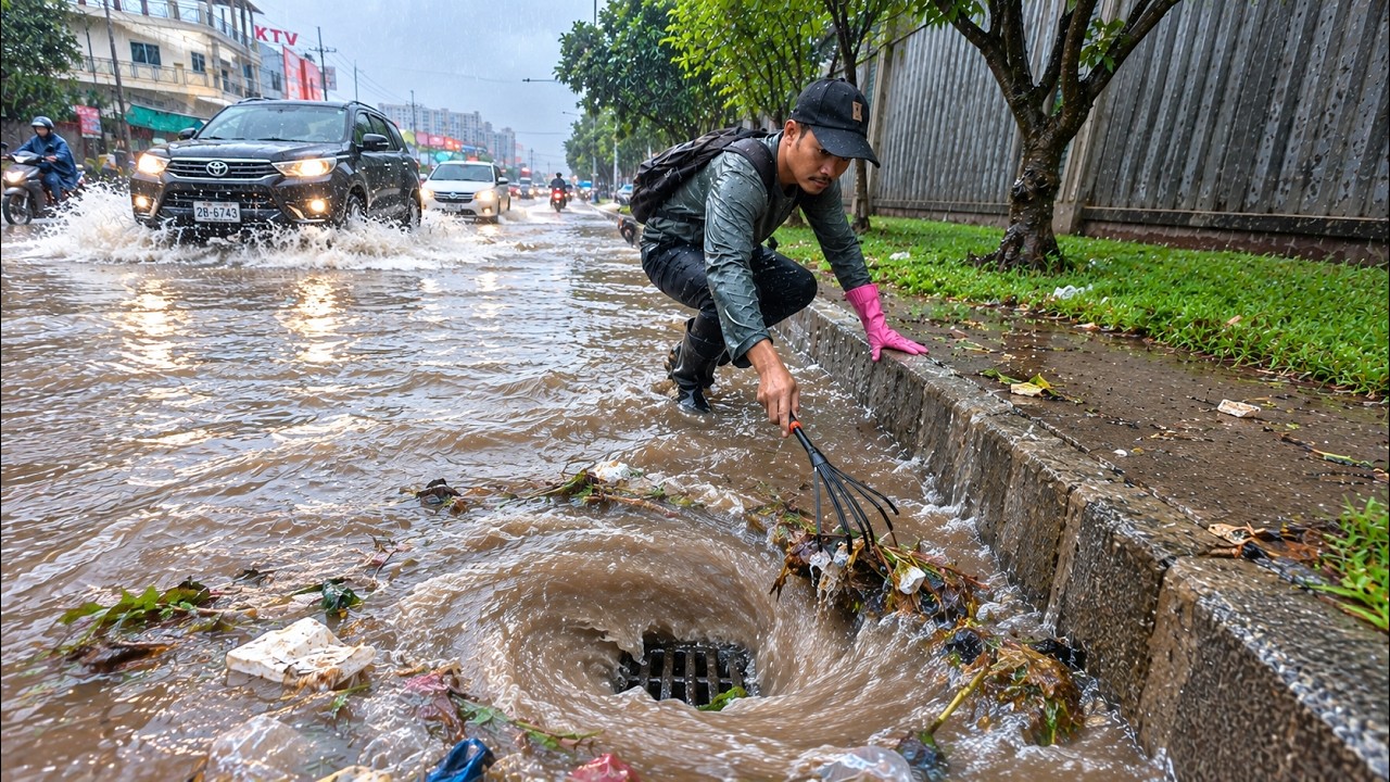 The Street Was Flooding Fast, So I Rushed to Clear the Drain
